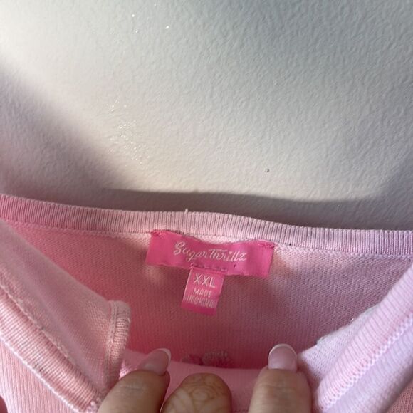 EUC Sugar Thrillz Pink Floral Knit Tie Strap Dress XXL - Picture 3 of 9